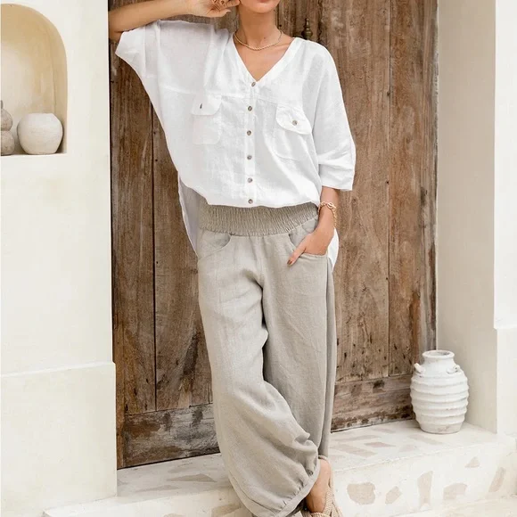 NWT. Nomad The Label Linen Pants in Flax. Size 2 - Picture 2 of 9